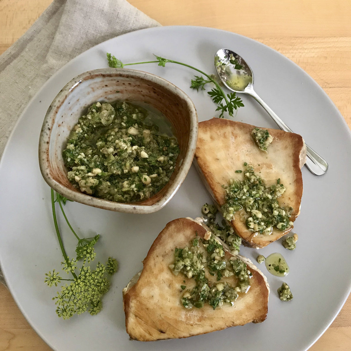 Seared Albacore with Marjoram, Parsley, Olives and Capers Tre Fin Day