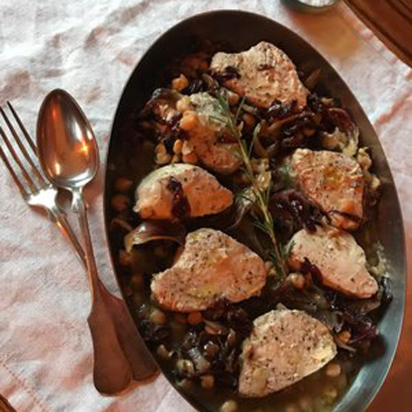 Albacore Tuna Medallions Braised with Radicchio, Chickpeas & Rosemary