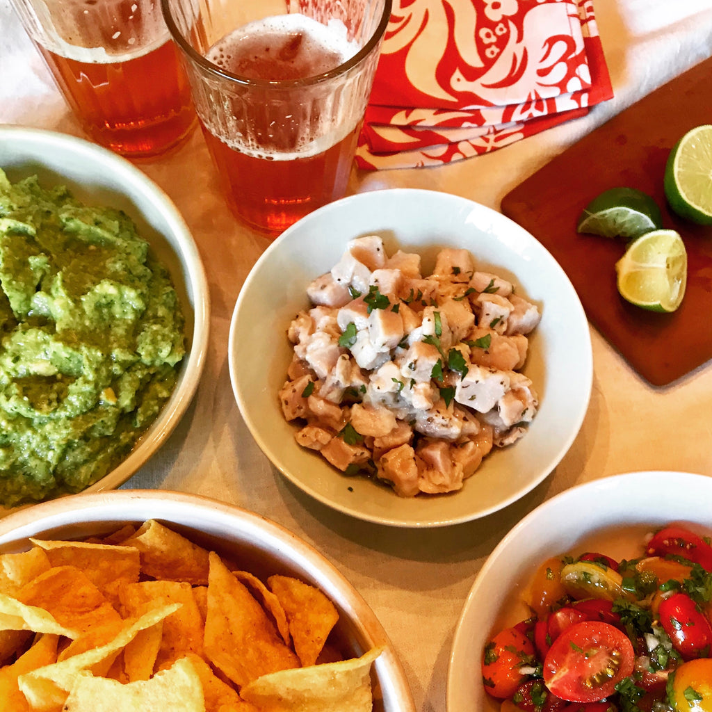 Oregon Albacore Ceviche, Zucchini Guacamole and Cherry Tomato Salsa