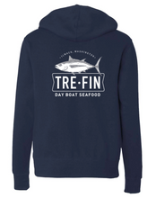 Load image into Gallery viewer, Day Boat Seafood Logo Zip Hoodie in Navy