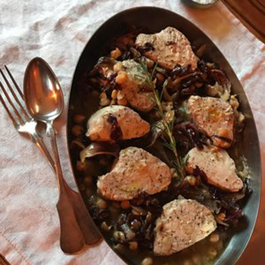 Albacore Tuna Medallions Braised with Radicchio, Chickpeas & Rosemary