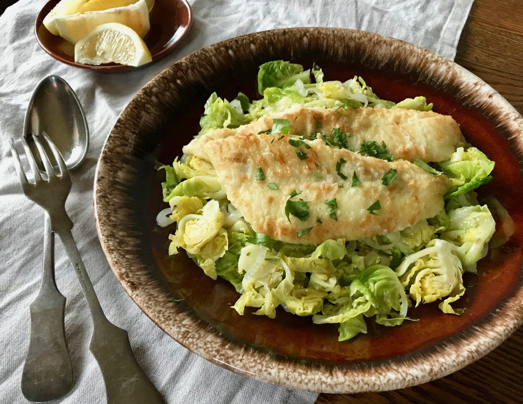 Petrale Sole with Lemon-Shallot Brussels Sprouts