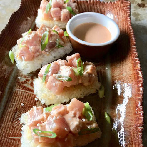 Spicy Tuna Tartare on Crispy Sushi Rice Tre Fin Day Boat Seafood