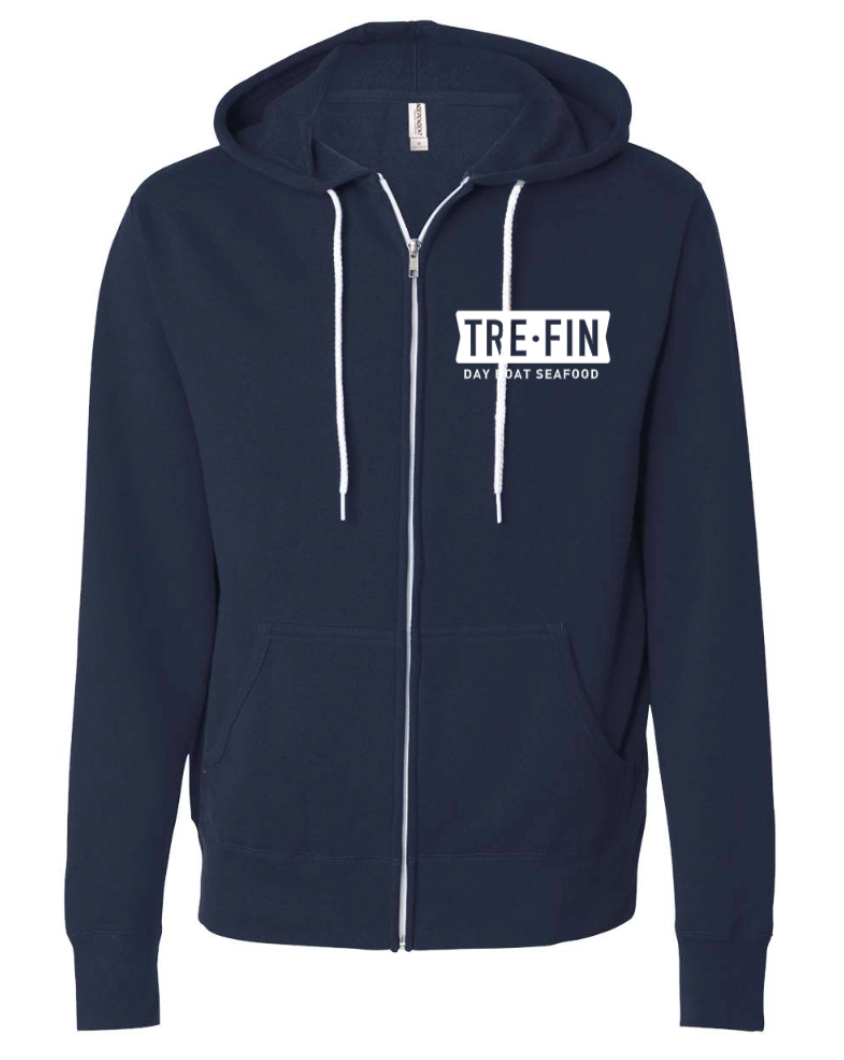 Day Boat Seafood Logo Zip Hoodie in Navy